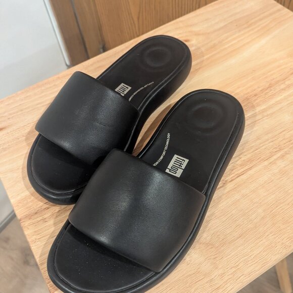 FitFlop Black !Qushion Deluxe Slides-Women's Size 9 - Picture 1 of 5